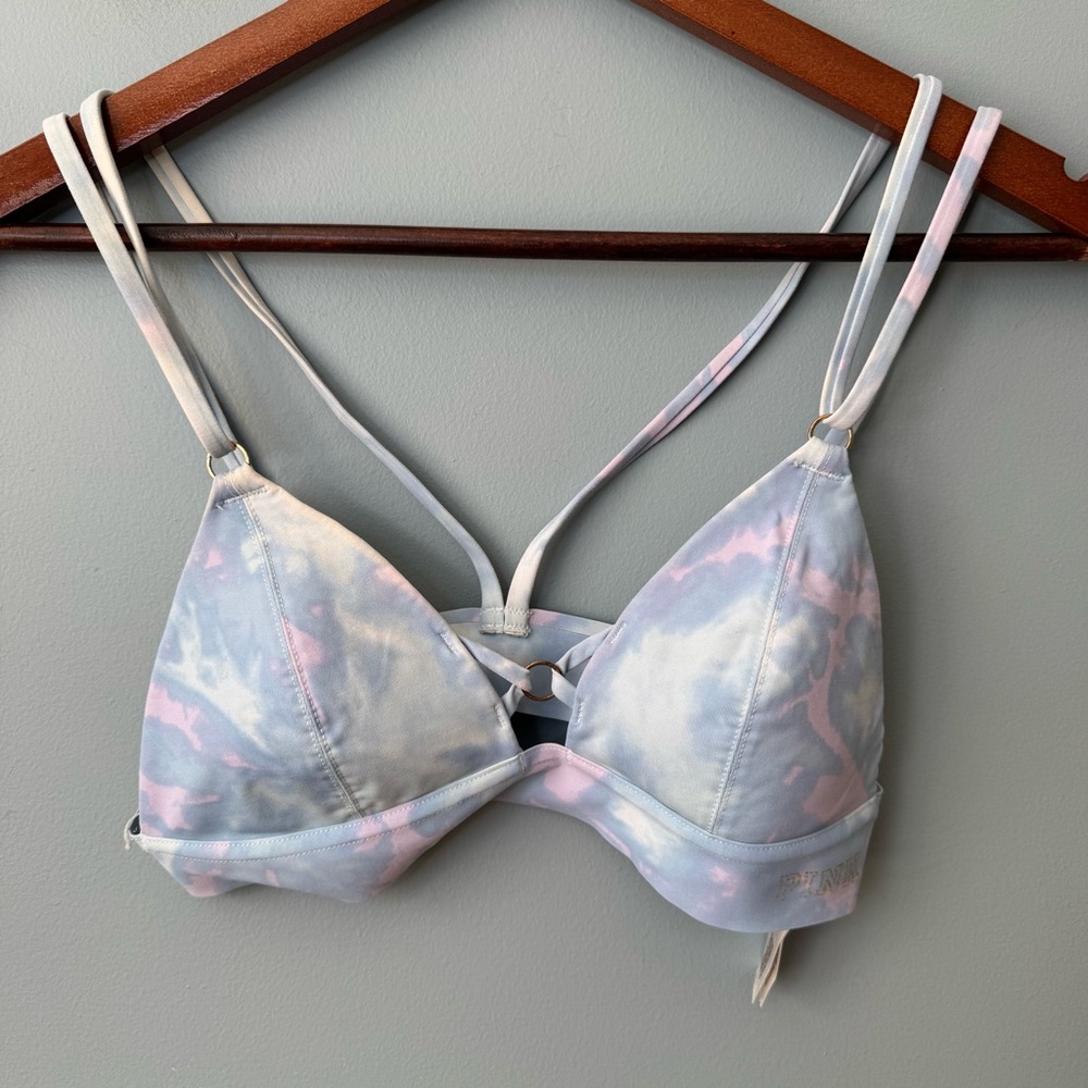 Victorias Secret PINK Bonded Bralette Strappy Blue Pink Tie Dye. Size XS